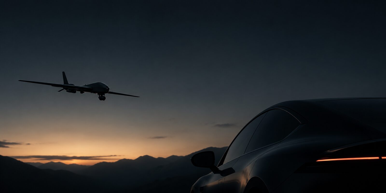 UAV and ground platform at dusk